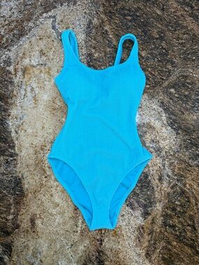 Shade & Shore Bright Aqua Textured One-Piece Swimsuit